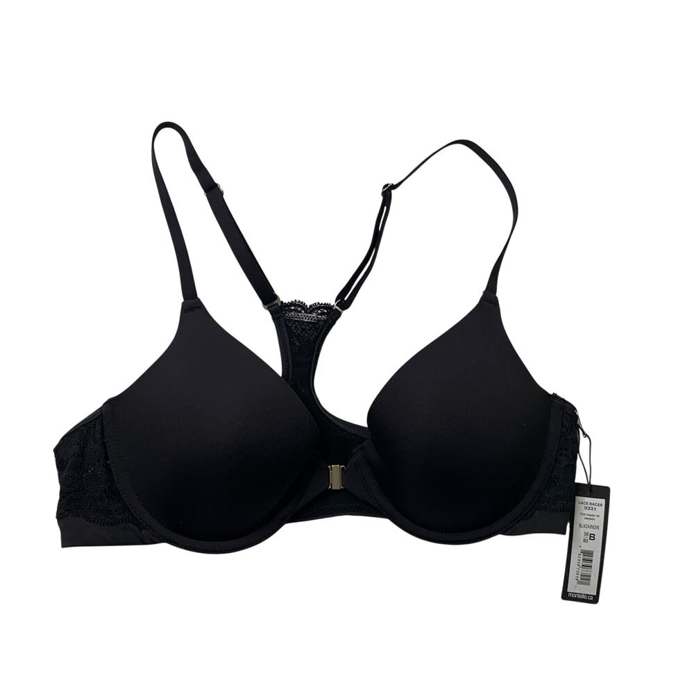 Montelle Bra Womens 36/80 B Black Intimates Lace Racerback Adjustable Stretch